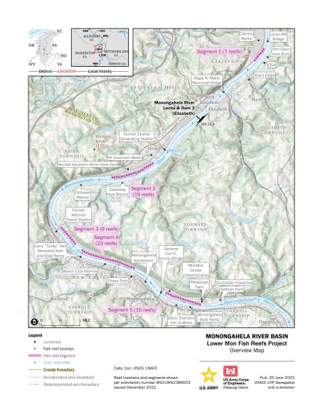 Monongahela River fish reefs map